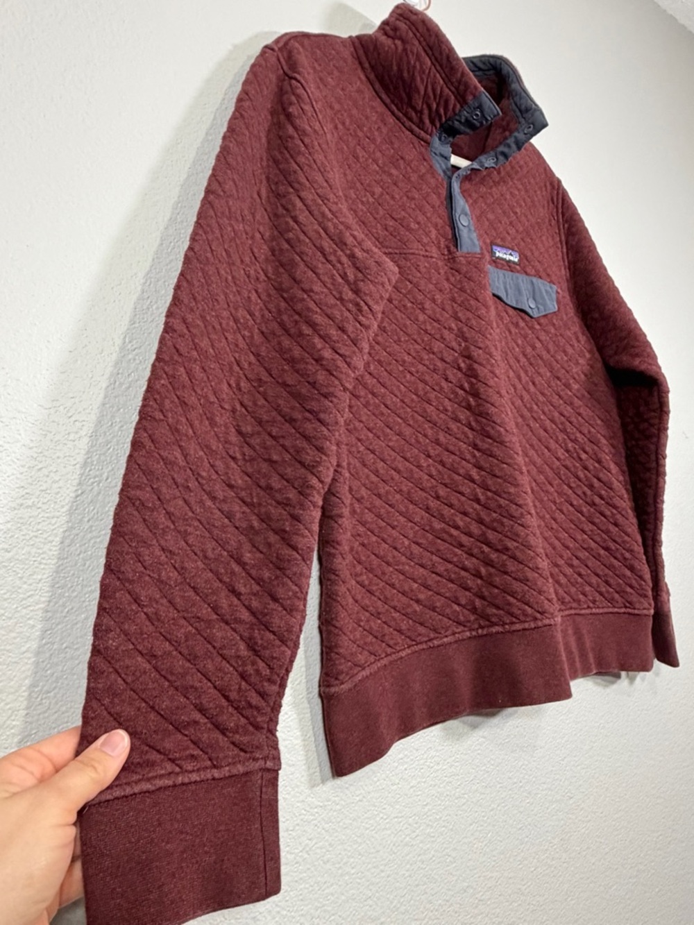 Patagonia Quilted Snap-T Pullover Sweatshirt Maroon Dark Ruby Cotton Women Med - Picture 4 of 9
